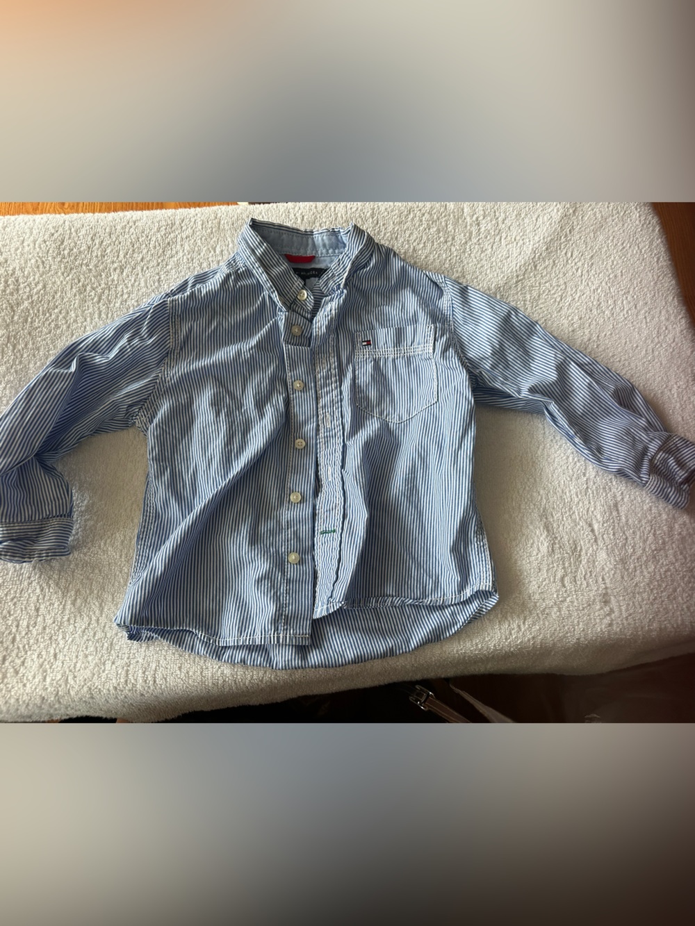 Tommy Hilfiger Blue and White Striped Button-Up Shirt